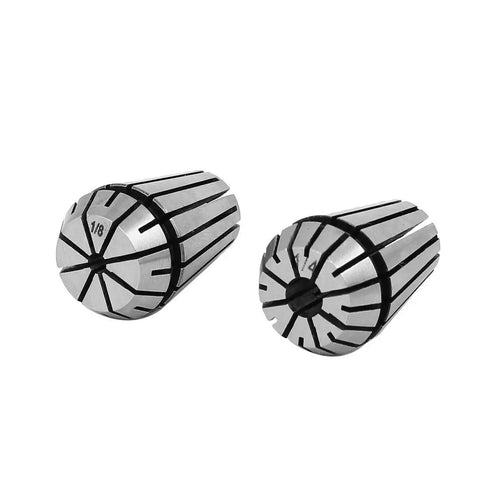ER20 Spring Collet Set With One Quarter Inch And One Eighth Inch Clamping Diameter, 65 Manganese Steel, Silver Tone, close-up view