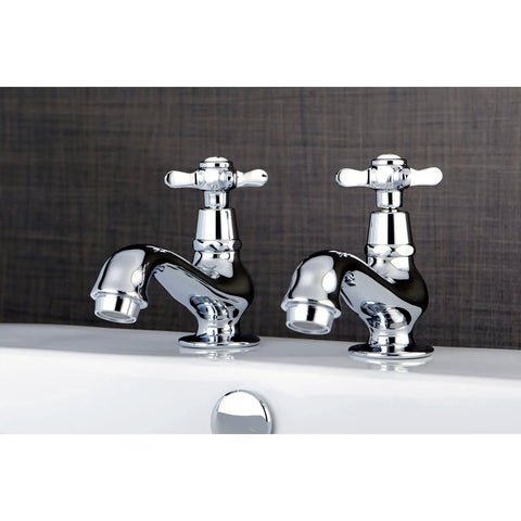 Cross-Handle Basin Faucet In Polished Chrome Solid Brass Deck Mount 2-Hole Installation Drip-Free Ceramic Disc Cartridge 1/2-14 NPSM