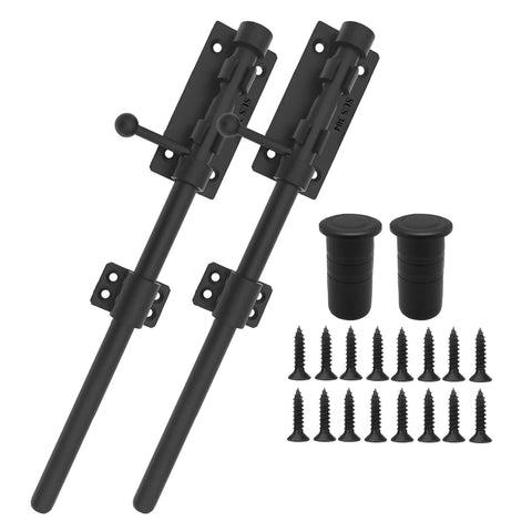 Built To Last Tough As Nails Heavy Duty Black Slide Bolt Gate Latch With Extra Thick 304 Stainless Steel Barrel Bolt Powder Coated Finish Weatherproof Security Lock For Fences Gates And Doors, 2pc set