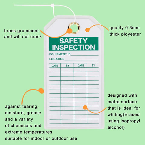No Sweat Heavy Duty Safety Inspection Tags Built Tough For Daily Grind Easy To Mark Waterproof Polyester Accident Prevention Labels Resistant To Grease With Solid Eyelets Pack Of Twenty Five