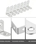 The Real Deal 304 Stainless Steel Corner Braces 90 Degree L Shaped Joint Connectors With 40 Screws in various angles.