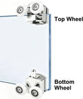 Side view of 4 Pcs Curved Shower Door Rollers Replacement With 23mm Aluminum Alloy Wheels on 4-6mm glass, top and bottom wheels