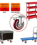 Heavy Duty Swivel Plate Casters With Brakes And Brake Lock For Furniture Carts Flat Plate Mount 360 Degree Swivel Wheels