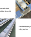 Close-up of Portable Foldable Roller Gravity Conveyor With Lightweight ABS Skating Wheels for Easy Warehouse Freight Handling.