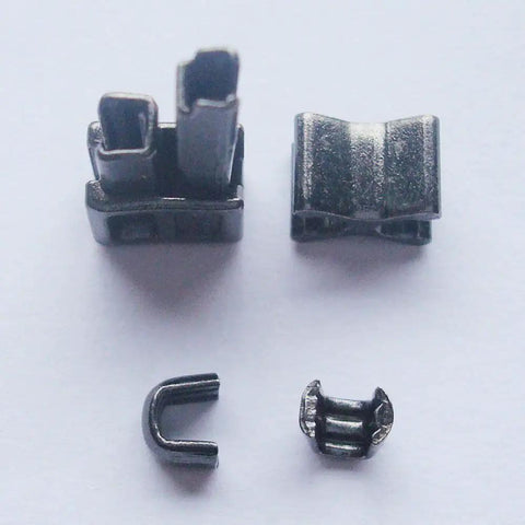 Two Pack Gunmetal Zipper Head Sliders Retainer Insertion Pins Repair Kit For Metal And Resin Zippers Not Nylon DIY Friendly Replacement Tool For Bags And Garments close-up