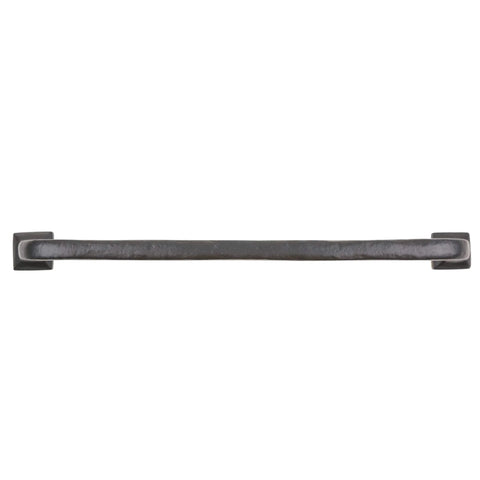Front view of Nine Inch Center To Center Modern Texture Cabinet Handle Pull In Solid Cast Iron With Rust Resistant Black Powder Coat Finish.
