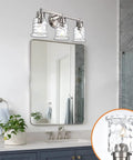 Three Light Vanity Light Over Mirror In Brushed Nickel Finish With Hammered Glass Shade Modern Metal Wall Sconce In Bathroom