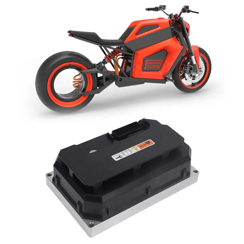 Heavy Hitter 72V 21600W Brushless Motor Speed Controller shown with electric motorcycle design in vibrant red and black.