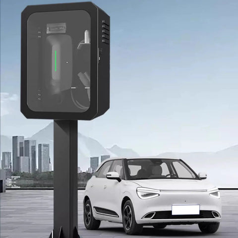 Tough As Nails Wall Mount Ev Charger Enclosure With Mechanical Lock And Translucent Tempered Glass Panel Crafted From Cold Rolled Steel, large size, showcased outdoors.