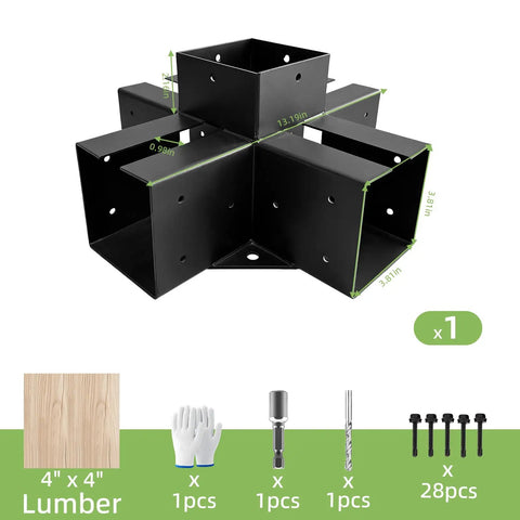Heavy Duty 5 Way Cross Shaped Pergola Bracket Kit For Outdoor Lumber Posts 3.5 By 3.5 Inches Galvanized Steel Waterproof Finish Fits Gazebos Patios And Log Cabins One Pack