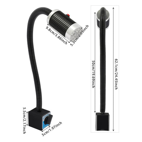 Super Bright 9W Led Machine Tool Light With Magnetic Base And Flexible Gooseneck, aluminum alloy, adjustable neck, compact design.