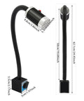 360 Degree Flexible Gooseneck Magnetic Led Work Light With Adjustable Base For Bright Illumination And Precise Lighting In Workshops Garages And Home Projects Featuring Flicker Free Technology with detailed dimensions.
