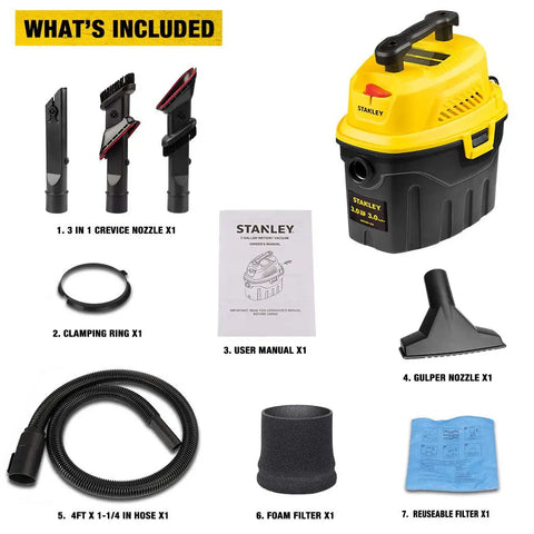 3 Gallon Wet Dry Shop Vacuum With 3 Peak HP Motor Powerful Suction Portable 2 In 1 Auto Detailing Vacuum accessories included