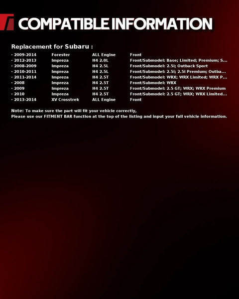 Compatibility information for Subaru vehicles for 2008-2014 models.