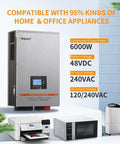Front view of 6000W Solar Inverter 48V DC To 120V/240V AC Split Phase Output With Built-In 100A MPPT Charge Controller And Auto Transfer Switch on desk