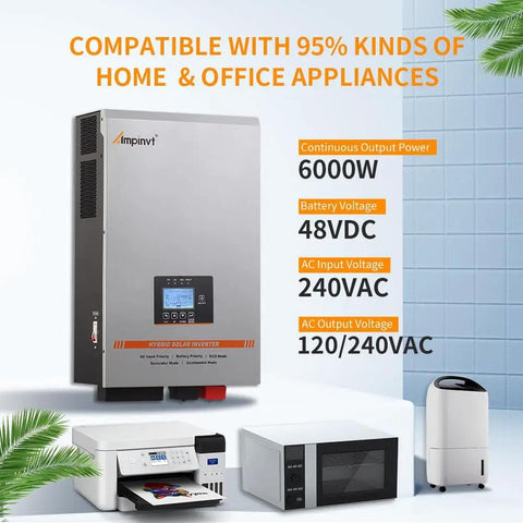 Front view of 6000W Solar Inverter 48V DC To 120V/240V AC Split Phase Output With Built-In 100A MPPT Charge Controller And Auto Transfer Switch on desk