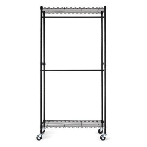 Hella Durable Adjustable Rolling Garment Rack Double Hanging Rods And Mobile Storage Shelves For Fast Closet Upgrades Heavy Duty Steel Wardrobe Stand With Smooth Swivel Wheels