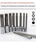 Top Shelf 10 Piece S2 Steel Torx Star Bit Socket Set With Heavy Duty Quick Wrench Repair Tools For Rusted Bolts And Stuck Screws That Save Time, 10pc sockets
