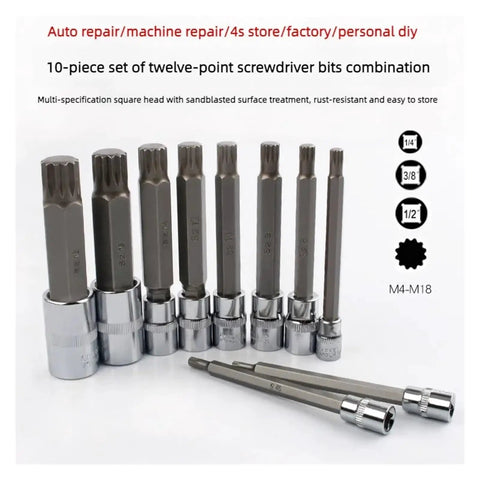 Top Shelf 10 Piece S2 Steel Torx Star Bit Socket Set With Heavy Duty Quick Wrench Repair Tools For Rusted Bolts And Stuck Screws That Save Time, 10pc sockets