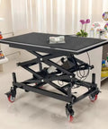Hella Sturdy Electric Scissor Lift Table And Height Adjustable Rolling Cart With Solid 400 Pound Capacity Silent Motor in workshop setting.