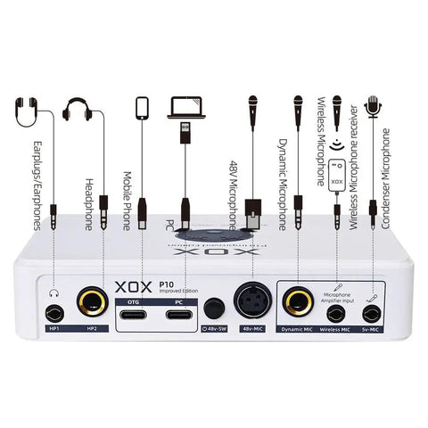 Rear view of P10 USB Audio Interface For Live Streaming And Podcasting, showing input/output ports and connection labels.