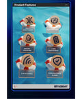 Six icons showcasing features of One Seventy Two Scale Proportional RC Tugboat for Pools and Lakes, like dual motors and 2.4GHz signal.