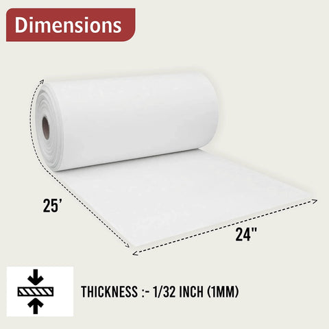 Ceramic fiber paper roll, 24 in wide by 25 ft long, 1/32 in thick, 2300F rated insulation gasket paper.