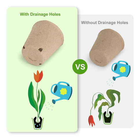 Comparison of 65 Pack Organic Peat Pots For Seed Starting, 3.15 Inch Round Nursery Pots With and Without Drainage Holes