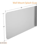 Stainless Steel Wall Mount Splash Guard For Commercial Restaurant Hand Sink And Compartment Prep Sink ETL Certified 26W By 12H Durable Heavy Duty Shield Protection shown with dimensions visible.