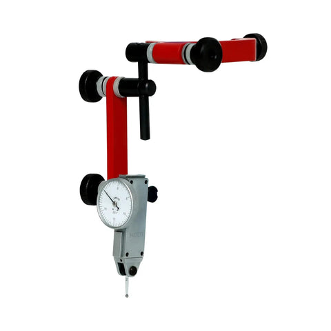 Universal Indicator Holder For Dial Test Indicator Built Tough In Lightweight Aluminum Alloy With One And Seven Eighths Inches Clamping Diameter, Red And Black