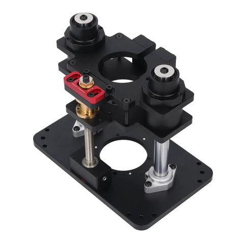 Rock Solid Router Lift System For 69Mm Trimmers With No Sweat Stainless Steel Lock, aircraft aluminum build, precise height control.