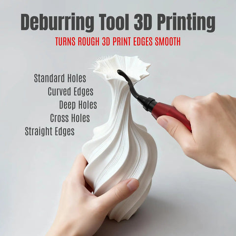 Pro Afa Deburring Tool Set With 11 M35 High Speed Steel Blades For Stainless Steel And Hard Metal, user demonstrating on 3D printed model.