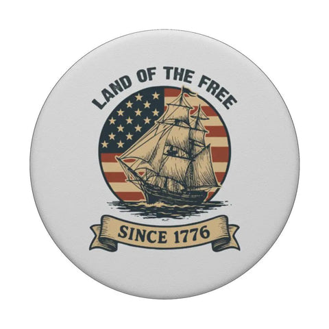 Patriotic US Flag Retro Sailboat Phone Grip Adhesive Attachment For iPhone And Android with vintage sailboat graphic