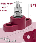 2 Piece 5/16 Inch 12V Car Battery Junction Post Block Single Stud Terminal Heavy Duty Insulated Power Distribution Ground Connector Kit For Auto Marine Rv Boat With Rustproof Hardware And No Sweat Wiring close up of single-post battery terminal with dimensions and screws