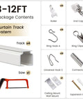 Beefy Heavy Duty Aluminum Curtain Track Kit For Ceiling Or Wall Mount White 9 To 12 Feet One Pack With Reinforced Brackets And Premium Aluminum Alloy Durable Glide Rail For Drapes Light Curtains And Room Dividers package contents and parts
