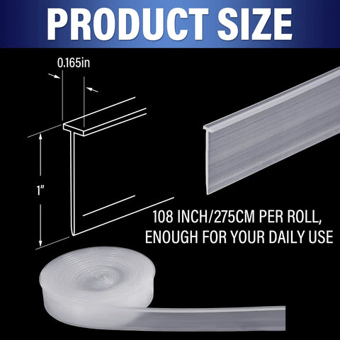 108 Inch Silicone Shower Door Seal Strip Bottom Sweep For Swing Glass Doors Waterproof Replacement dimensions diagram