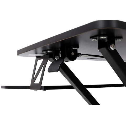 Close-up view of 31.5 Inch Height Adjustable Standing Desk Converter Featuring Ergonomic Keyboard Tray for easy height adjustment.