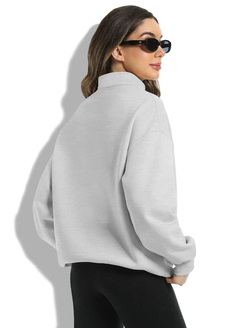 Oversized Womens Hoodie Sweatshirt Quarter Zip Pullover For Fall And Winter With Soft Fleece Lining Long Sleeve Grey Cozy And Comfy Everyday Wear