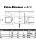 Technical diagram of 6-Axis Load Cell 1000Kg Stainless Steel Force Sensor For Weighing, including dimensions and specifications.