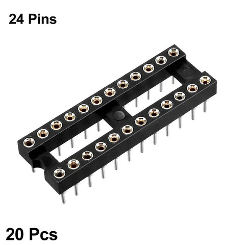 24 Pin DIP IC Socket Adapter Round 2.54mm Pitch Dual Row Spacing 7.62mm Reusable IC Chip Socket for Easy Swapping and Prototyping