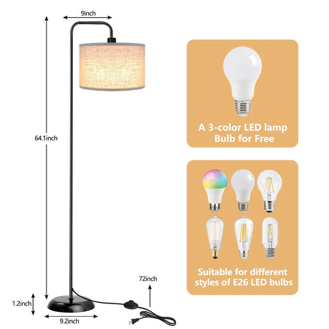 Tall Floor Lamp With Hanging Shades For Living Room And Bedroom, Includes Three Color Temperature LED Bulb, Dimmable Brightness, Foot Switch