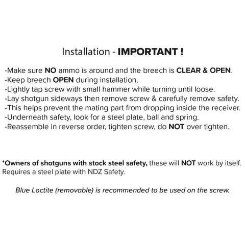 Installation instructions for Mossberg Shotgun Safety Replacement With Billet Aluminum Ball And Steel Plate Beefed Up Direct Fit CNC Machined Profile Hardcoat FDE For 12 Gauge And 20 Gauge Models 88 500 590 590A1 835 940