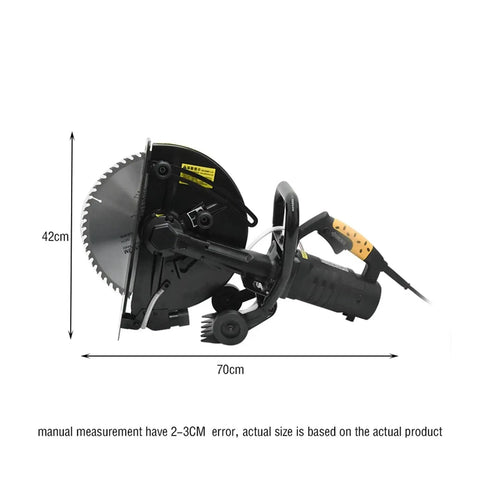 Heavy Duty Electric Circular Saw With 6800W Adjustable Angle, side view showing 70cm length and 42cm height.