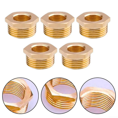 Brass Bushing Adapter Kit 5-Piece Set for hooking up 1 NPT male to 1/2 NPT female threads, durable forged brass fittings