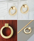 6 Pcs Brushed Brass Cabinet Ring Pulls Set In Zinc Alloy With Durable Single Hole Design Includes 22mm And 40mm Screws Installed on Cabinets