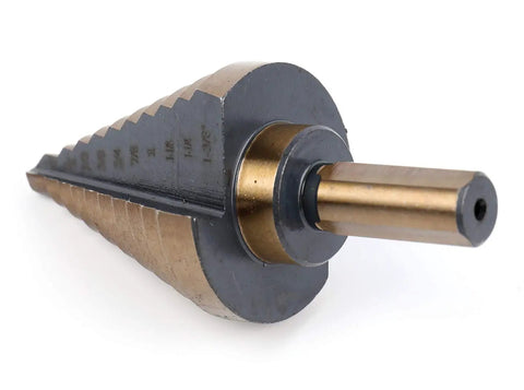 Heavy Duty Pro Grade Cobalt Step Drill Bit from 5 Piece Set, Titanium Coated for Metalworking, Side View