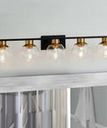 Black Gold 5 Light Vanity Light Fixture With Globe Glass Shades Over Mirror Wall Sconce E26 Base Mid Century Modern Design