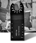 Bi Metal Oscillating Saw Blade Set For Multi Tool 10 Pieces 32mm Tooth Width HSS D6A with depth markers front view