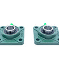 Pillow Block Bearing 1 Inch Bore Set Of 2 UCF205 16 Square Flange Mounted Cast Iron Housing With Chrome Steel Ball Bearings Built Tough For Heavy Duty Use, two bearing units