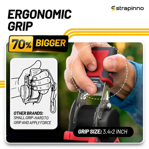 Auto Self Retracting Ratchet Straps 1in x 10ft, 1,500 Lbs Break Strength with ergonomic grip design